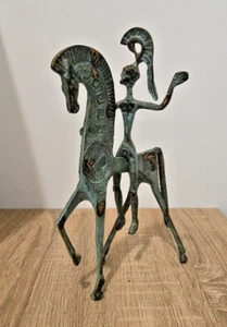 Figura guerrero jinete griego espartano de latón caballo hecho a mano de colección - Imagen 1 de 7