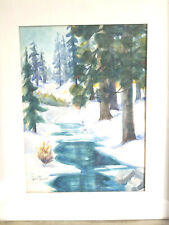 Winter Painting 21 x 17" Watercolor Impressionist Winter Irene Stager