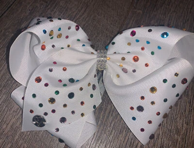 JoJo Siwa rainbow pink Green blue orange rhinestone white hair bow - Image 1 of 4