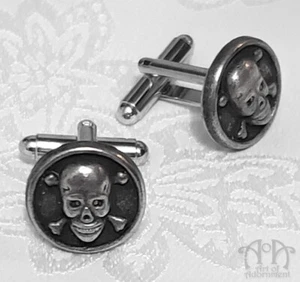 Gothic Antique Silver SKULL & CROSSBONES CUFFLINKS Punk Pirate Formal Cuff Links - Bild 1 von 3