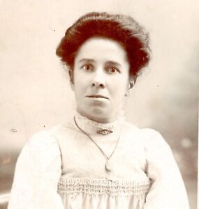 Antique RPPC postcard photograph young lady brooch pendant Edwardian #43