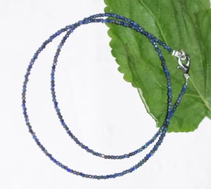 16 Inch Natural Lapis Lazuli Necklaces 925 Sterling Silver 2 mm Beads Gemstone - Picture 1 of 16