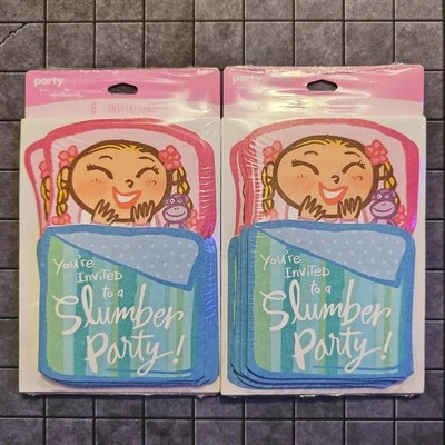 New Pink Girl Slumber Party Sleepover Invitations By Hallmark - (x2 - Set of 8) - Image 1 of 3