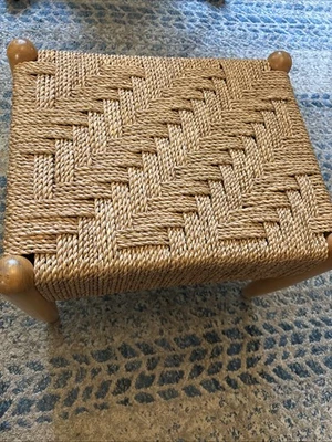 复古中世纪现代丹麦绳脚凳手工编织 — 第 1/3 张图片