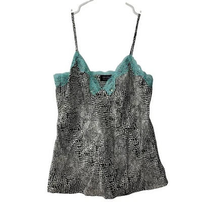 Nicole Miller Blue Lace & Animal Print Camisole Tank Y2K Rhinestone Size 6 - Image 1 of 4