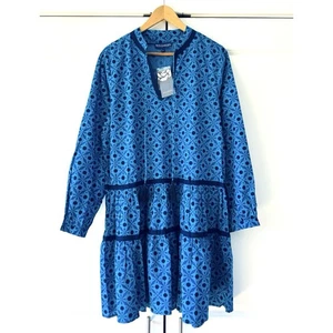 Ro’s Garden Kleid Langarm A-Linie Etuikleid blau Print Biesen Größe L - Bild 1 von 6