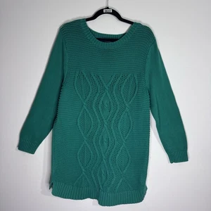 Lands’ End Drifter Pulloverkleid Zopfmuster grün Baumwolle Tunika Damen 1X - Bild 1 von 6