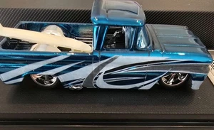 CUSTOM HOT WHEELS 62 CHEVY W/Real Riders METAL BASE by Shop164 Acrylic Box 🔥 - Picture 1 of 7