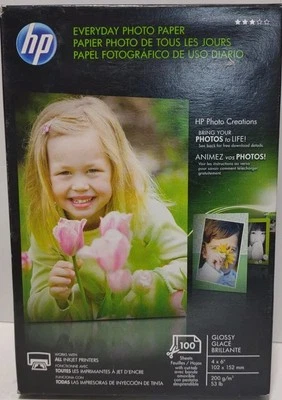 HP Everyday Photo Paper Glossy 4x6 in 100 Sheets Q5440A Inkjet 200 g/m² New Box - Image 1 of 4