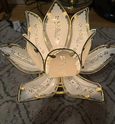 White Lotus Flower Water Lily Glass 3-Way Touch Table Lamp Gold Base Home Decor - Image 1 of 4