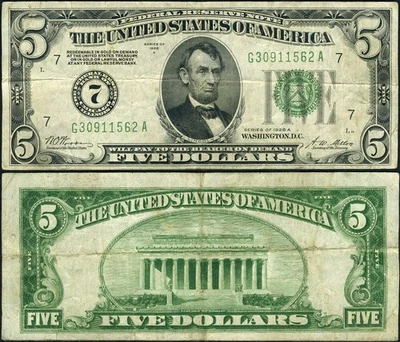 FR. 1951 G* $5 1928-A Federal Reserve Note Chicago G-A Block VF - Image 1 of 3