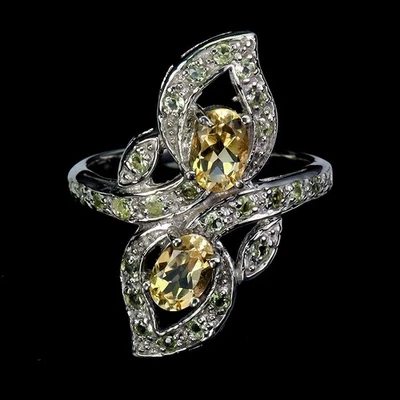 925纯银戒指椭圆形黄水晶6x4毫米橄榄石珠宝首饰尺寸7 — 第 1/4 张图片