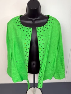 Multiples Women's Embellished Open Front Linen Cardigan Blazer Green Size XL - Picture 1 of 4