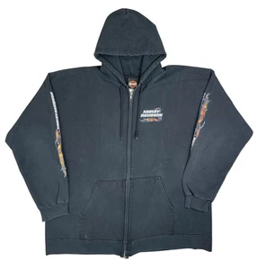 Felpa con cappuccio e zip Harley Davidson vintage biker grunge maniche fiammate taglia L - Foto 1 di 17