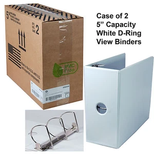 Carton of 2, White 5" Capacity Business Source D-Ring View Binder, 11 x 8-1/2" - Picture 1 of 1
