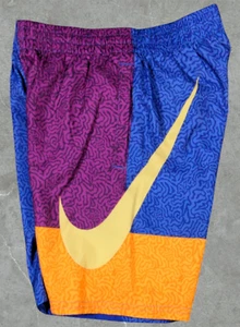 Nike Swim Trunks Boys Small Blue Violet Volley Patchwork Board Shorts NWT - Picture 1 of 5