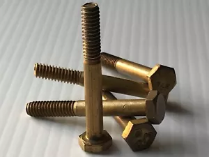 1/4-20 x 2 Zoll MASSIVE MESSING Sechskantschraube Schraube (Menge 2-4-6-8-10) MESSING - Bild 1 von 1