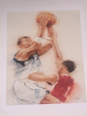 "Acuarela original para jugadores de baloncesto Vincent George 13,25"" W 16 3/8"" T enmarcada" Foto 1 de 4