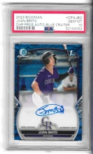 2023 BOWMAN CHROME JUAN BRITO BLUE CRATER REFRACTOR 1ST RC AUTO /150 PSA 10 - Picture 1 of 2