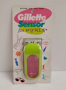 Gillette Sensor Excel Women Handle Shaver Razor ONE BLADE NOS 1997 Green Pink - Picture 1 of 4