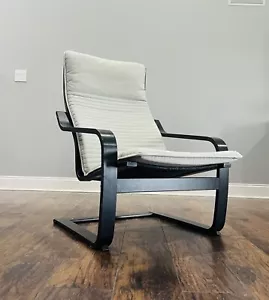 IKEA POANG Armchair, Birch Black Frame and Knisa Light Cushion - Picture 1 of 14