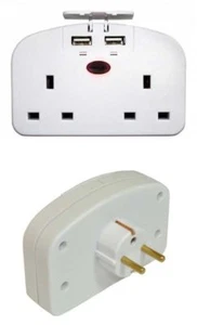 European Travel Adaptor Plug Twin 2 Way 2 USB Ports 2 Pin Socket Double 240v 13A - Picture 1 of 2