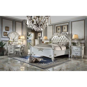 ACME Vendome Leather Upholstered Tufted Queen Bed in Antique Pearl - Picture 1 of 1