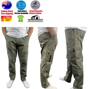 Men's Cotton Cargo Work Pants With Elastic Waist And Drawstring - Picture 1 of 12