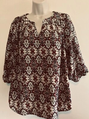 Blusa Ezra M Blanco Rojo Negro Manga 3/4 Boho Estilo Campesino Cuello en V Foto 1 de 4