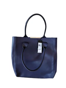 BCBGMAXAZRIA Blue Leather Tote Bag Purse Gold Hardware Tags Still On 14" x 14" - Picture 1 of 11