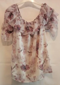 River Island Pink Floral Mesh Bohemia Top Size 10 - Picture 1 of 5