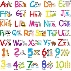 6 Sheets ABC Wall Decals Large Letters Stickers Cartoon Animal Alphabet Wall Dec - Picture 1 of 5