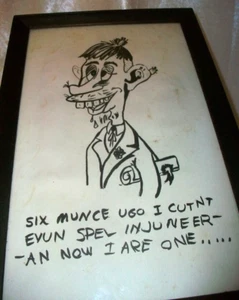 Vintage Engineer School Graduate Framed Comic Injuneer Caricature Art Print USA - Picture 1 of 11