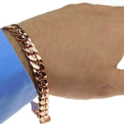 Brazalete Chapado en Oro Rosa 14k Bordillo Eslabón Cubano 9MM Hip Hop Para Hombre Miami 9" Pulgadas Foto 1 de 4