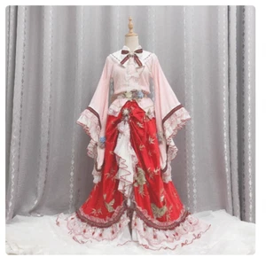 Neu TouHou Project Houraisan Kaguya Cosplay Kostüm Damen Mädchen rot weiß Kleid - Bild 1 von 11
