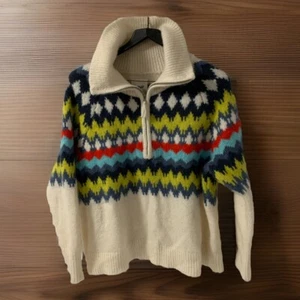 AERIE Quarter Zip Wool Blend Sweater Fair Isle Soft Chunky Nordic Oversize Large - Picture 1 of 4