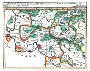 BELGIUM BOUILLON "Carte des frontieres du Luxembourg" 1749 Robert de Vaugondy - Picture 1 of 7
