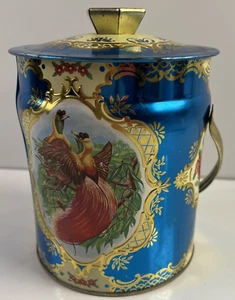 Murray Allen Galleta Lata Pájaros del Paraíso Azul y Dorado con Mango De Colección - Imagen 1 de 10