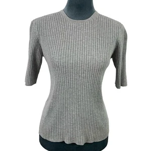 Vintage 90s Eddie Bauer Womens Medium Ribbed Knit Top Made in Australia Gray - Picture 1 of 5