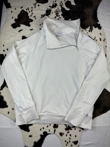 Evereve Selena Asymmetric Zip Neck Sweatshirt White Size Small - Picture 1 of 8
