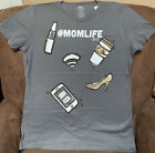 JUSTICE T-SHIRT SZ L “#MOM LIFE” LIPSTICK/LATTE/WIFI/SHOES/PHONE SHIMMERING CUTE