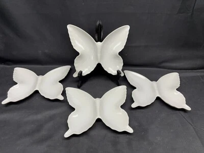 Juego de 4 ~ Platos en Forma de "Mariposa" OMC ~ Porcelana Blanca Foto 1 de 4