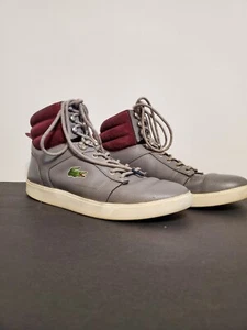 Lacoste Shoes Orelle High Top Trainers Grey Maroon Size 8.5 USA leather - Picture 1 of 10