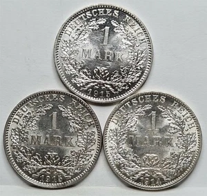 GERMANY Empire lot 3x 1 Mark 1914 A , 1915 E & J UNC Berlin Hamburg Silver #A47 - Picture 1 of 6