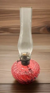 ​Antique EAPG RUBY RED Pressed Glass Oil Kerosene Lamp Swirling Ribbed Bullseye - Picture 1 of 7