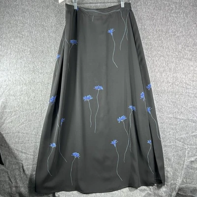Maxi Falda Floral Bentley Arbuckle Vintage Años 90 Y2K Negra Azul Talla 12 Hecha en EE. UU. Foto 1 de 4