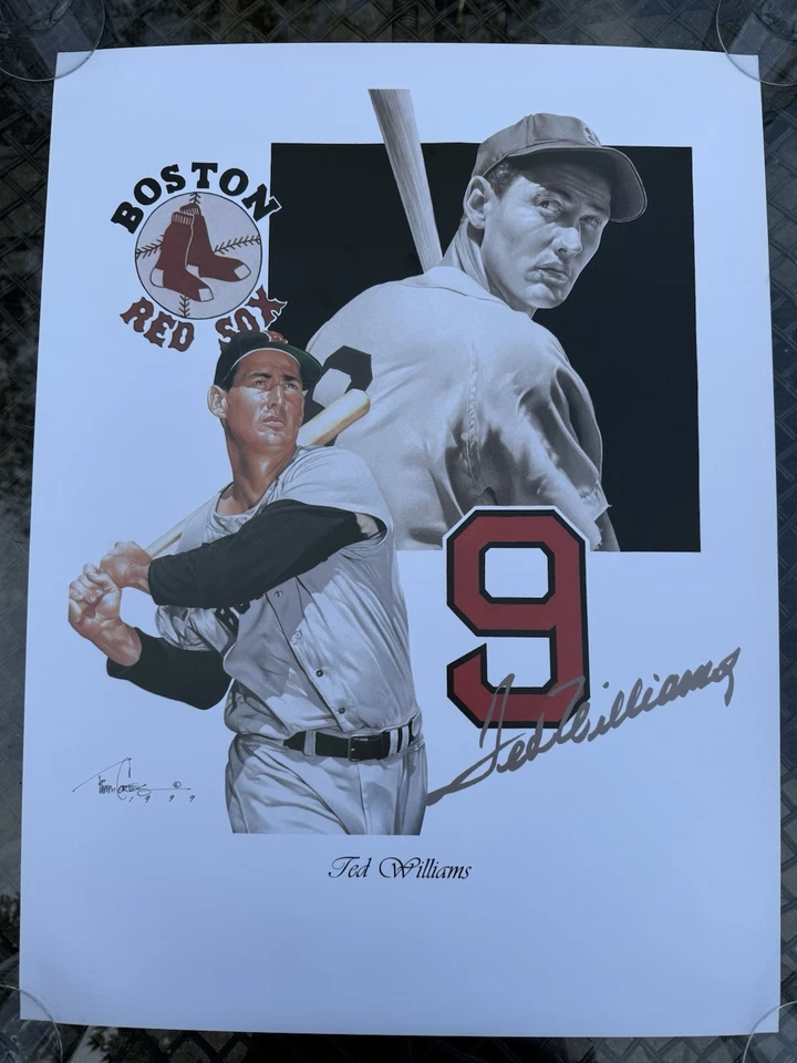 Ted Williams 1999 No. 9 Póster Boston Red Sox por Tim Cores 18x24 Excelente Foto 1 de 1