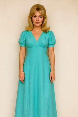 Vintage 70s JCPenney Loungewear Size 13 14 Blue Babydoll Velour House Maxi Dress - Image 1 of 4