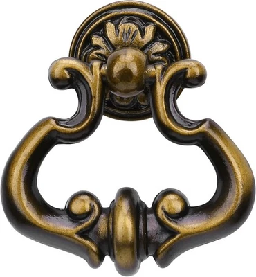 Pacote com 3 alças de anel de puxar provinciais francesas vintage 2" botão de armário de latão antigo - Imagem 1 de 4