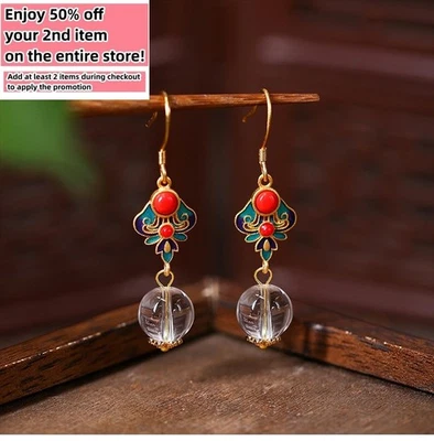 Natural White Crystal Drop Earrings Gemstone Dangle 18K Gold Plated Boho Chic - Image 1 of 4